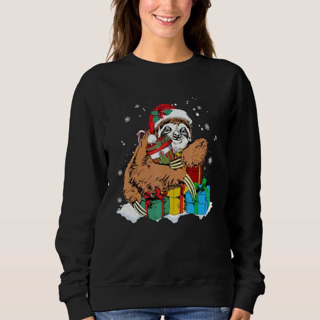 Sweatshirt Cute Christmas Sloth and Santa Claus Hat (Devant)
