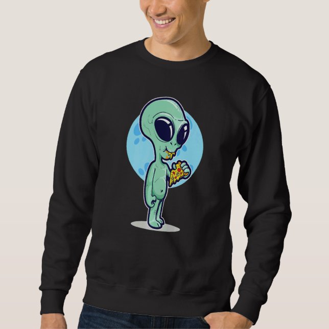 Sweatshirt Cute Conspiracy Theory UFO Alien Eating Pizza (Devant)