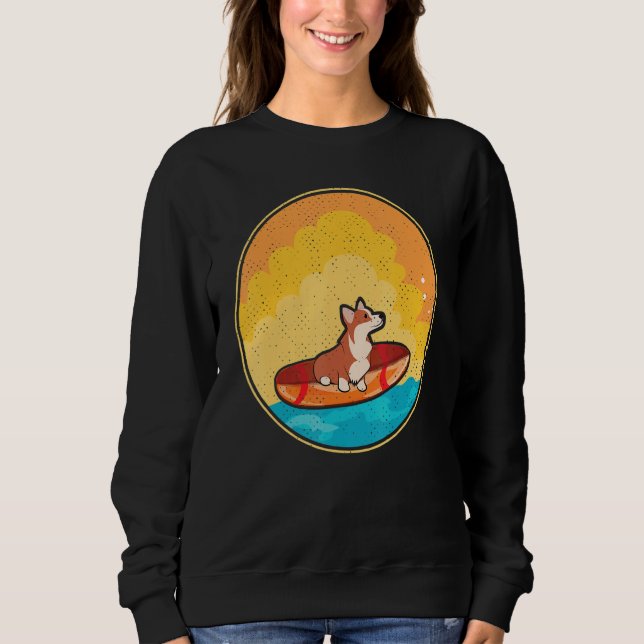 Sweatshirt Cute Corgi Amoureux des chiens Tee Wave Corgi Surf (Devant)