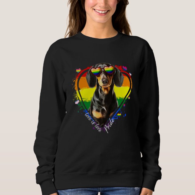 Sweatshirt Cute Dachshund Rainbow Heart Gay pride Lgbt Chien (Devant)