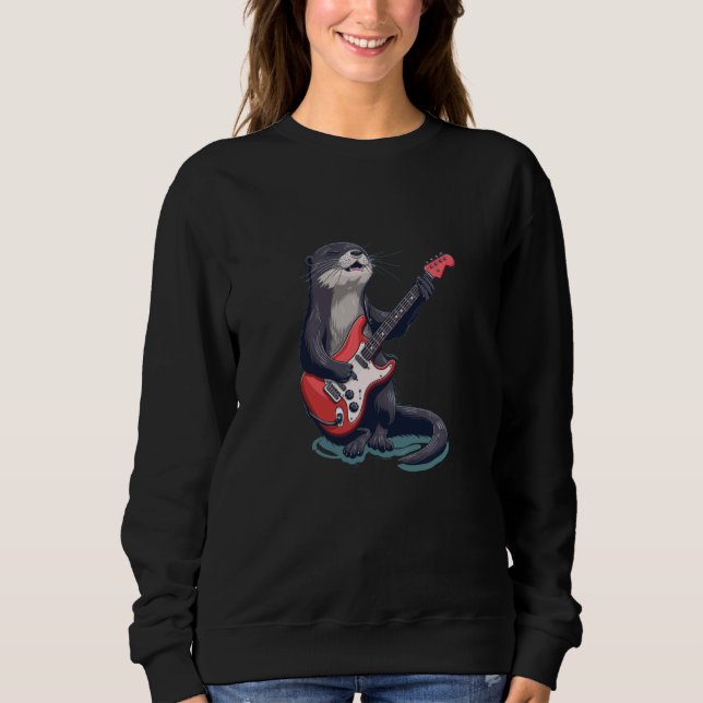 Sweatshirt Cute dégustation de Otter avec Guitare (Devant)