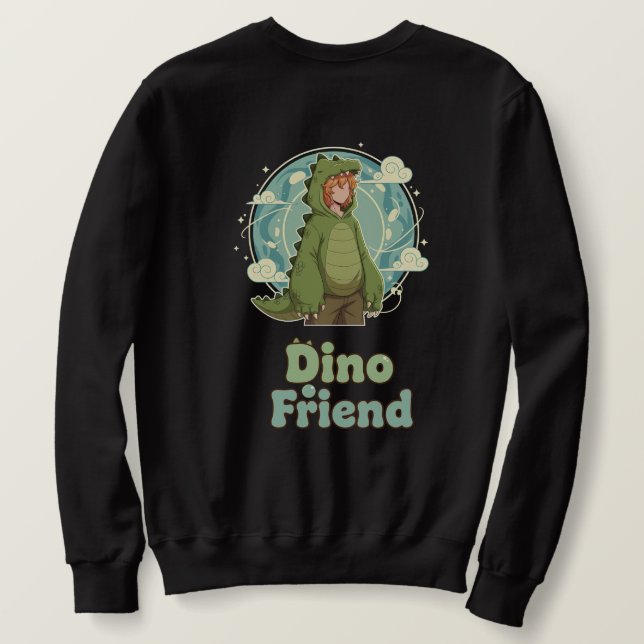 Sweatshirt Cute Dino Friend Anime Boy - Green Dinosaur (Design dos)