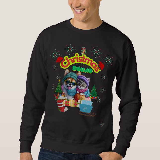 Sweatshirt Cute dog and cat Christmas squad design  (Devant)