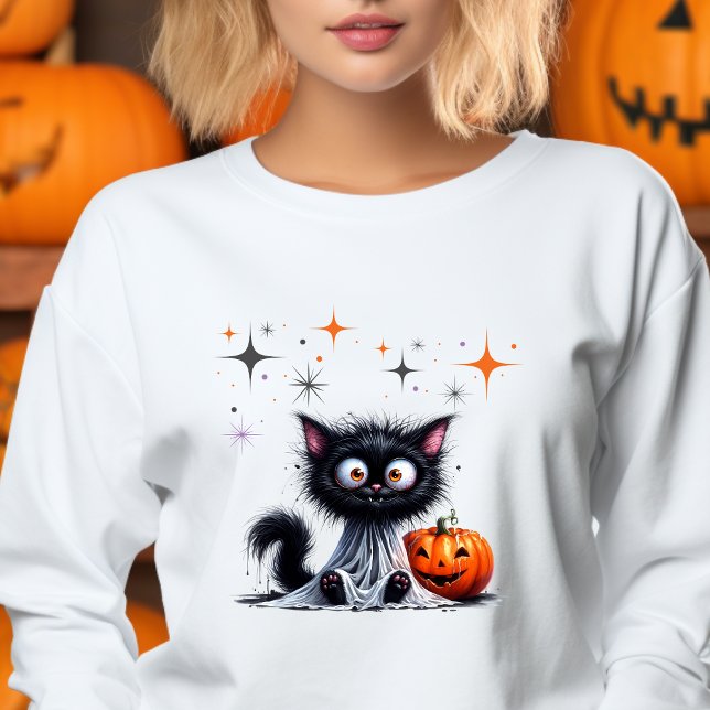 Sweatshirt Cute drôle Fantôme Noir Rétro Kitten Halloween (Créateur téléchargé)