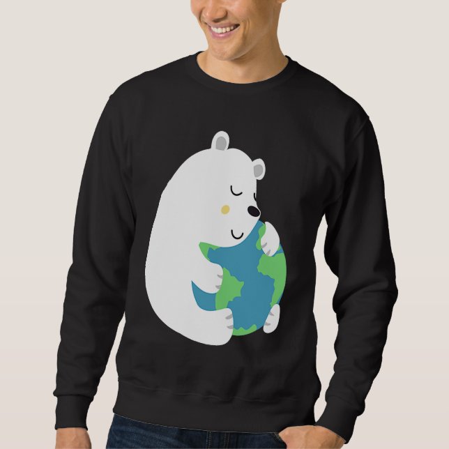 Sweatshirt Cute Earth Day  Polar Bear Embracing Mother Earth (Devant)