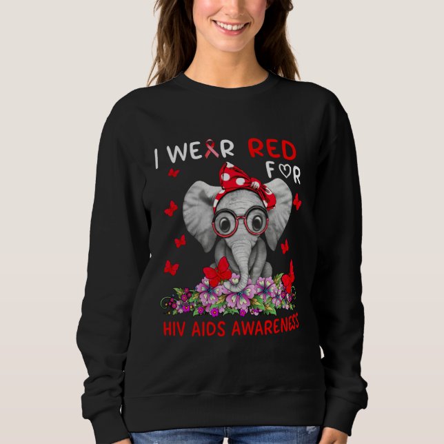 Sweatshirt Cute Elephant Wear Red Ribbon For HIV AIDS Awarene (Devant)