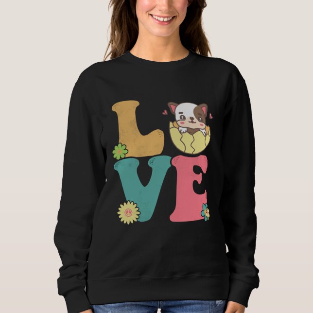 Sweatshirt Cute English Bull Dog Easter Egg Peace Sign Love 6 (Devant)