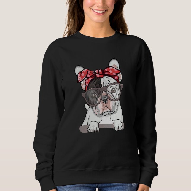 Sweatshirt Cute English Bulldog Red Polka Dot Headband And Gl (Devant)