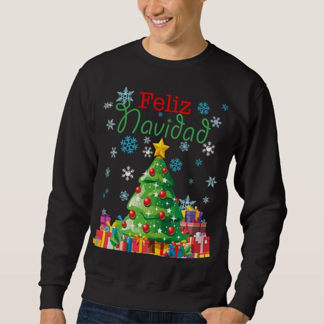 Sweatshirt Cute Feliz Navidad Christmas Tree espagnol mexicai (Devant)