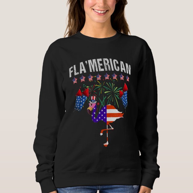 Sweatshirt Cute Flamingo US Flag 4th Of July Flamerican Firew (Devant)