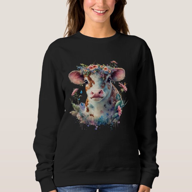 Sweatshirt Cute Flower Cow (Devant)