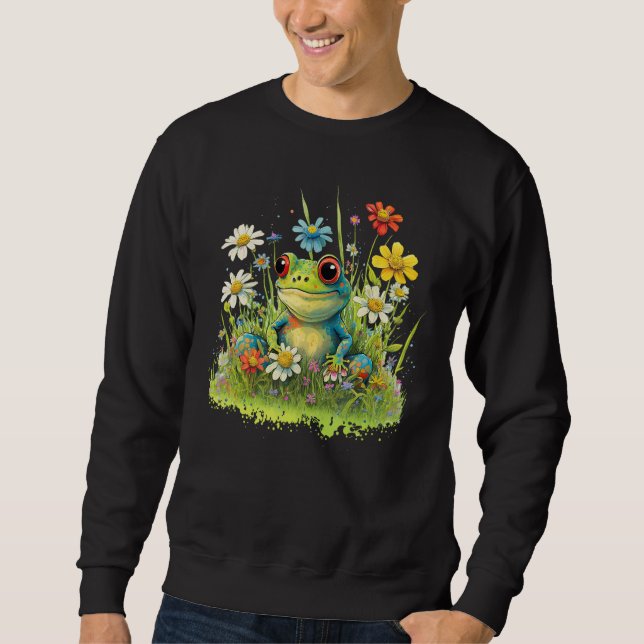 Sweatshirt Cute Flower Frog on summer Floral Frog (Devant)
