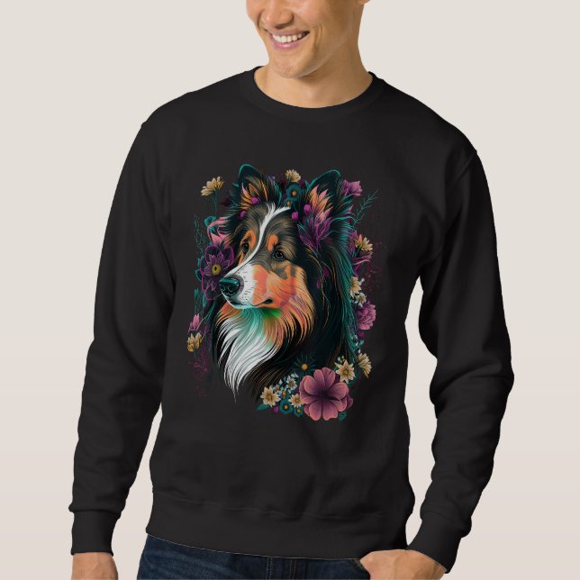 Sweatshirt Cute Flower Sheltie summer Floral Shetland Sheepdo (Devant)