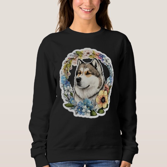 Sweatshirt Cute Flower summer Floral Alaskan Malamute 1 (Devant)