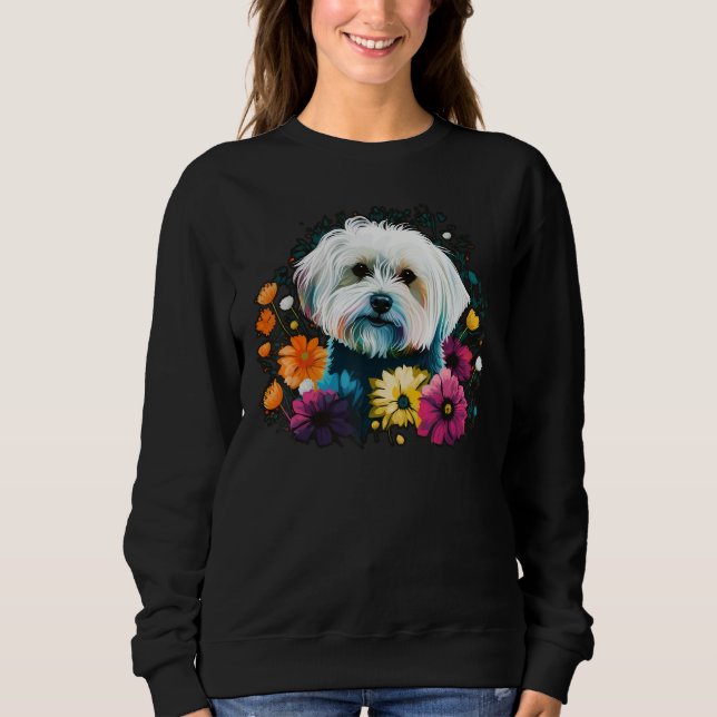 Sweatshirt Cute Flower summer Floral Maltese dog 1 (Devant)