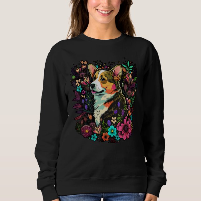 Sweatshirt Cute Flower summer Floral Welsh Corgi 6 (Devant)