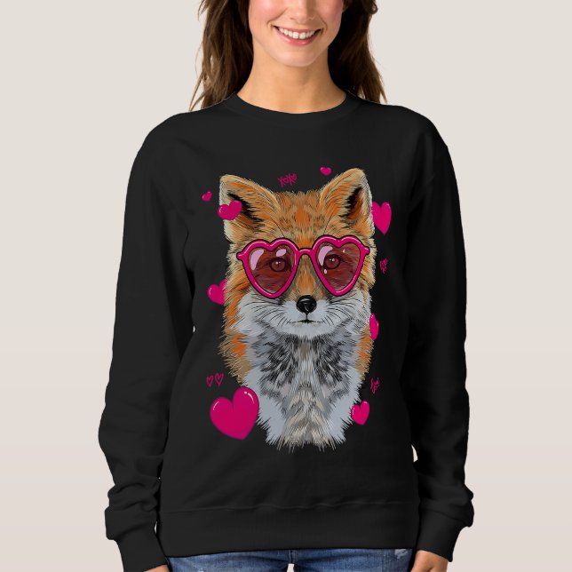 Sweatshirt Cute Fox   For Girls Heart Glasses Fox Valentine (Devant)
