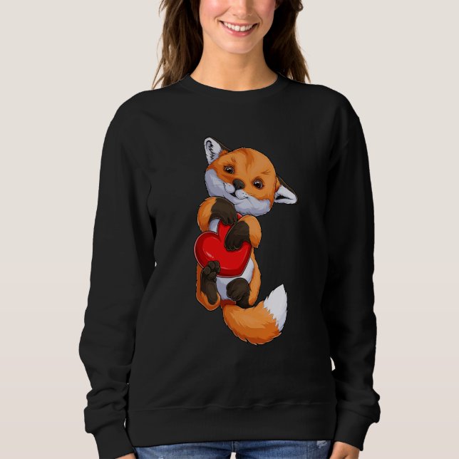 Sweatshirt Cute Fox Heart Valentine's Day Boys Kids Fox Anima (Devant)
