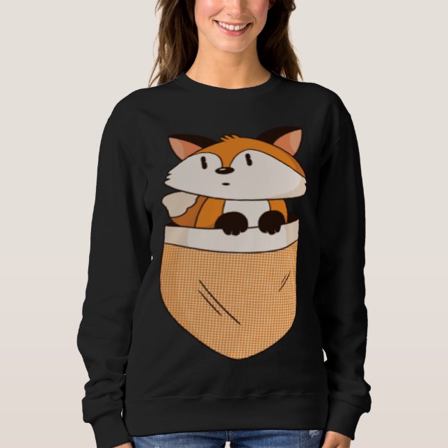 Sweatshirt Cute Fox in Pocket Minimalistic Graphic  Girls Wom (Devant)