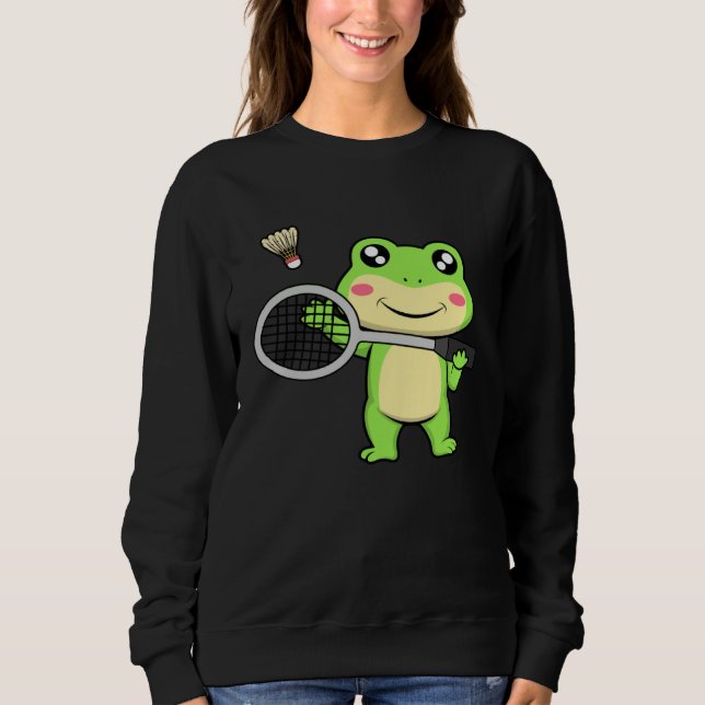 Sweatshirt Cute Frog Badminton Hobby Sports Shuttlecock (Devant)