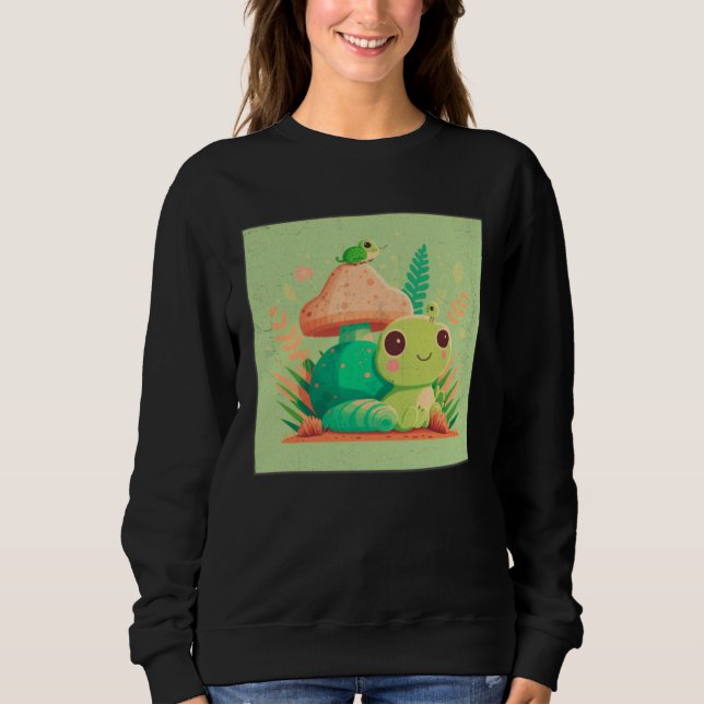 Sweatshirt Cute Frog Snail Illustration Shell Friends Women K (Devant)