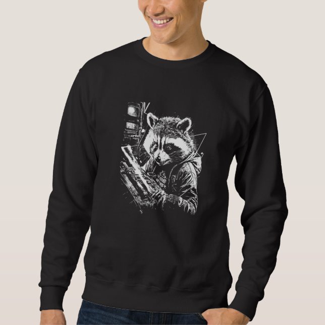 Sweatshirt Cute Future Racoon Working on Tech PC Line Illustr (Devant)