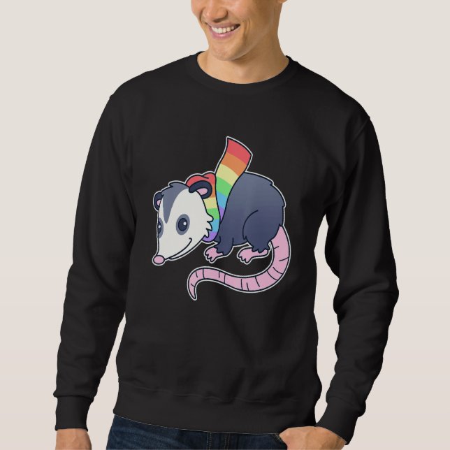 Sweatshirt Cute Gay Possum With Lgbtq Rainbow Pride Scarf  Op (Devant)