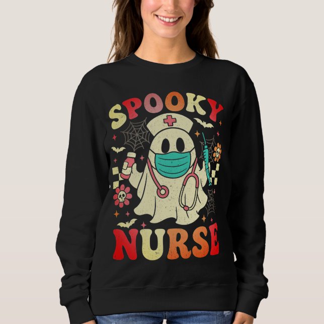 Sweatshirt Cute Ghost Nurse Halloween Graphisme Retro Pastels (Devant)