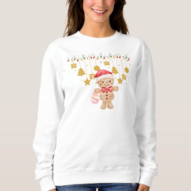 Sweatshirt Cute Gingerbread Man Merry Christmas Lights sweats (Devant)