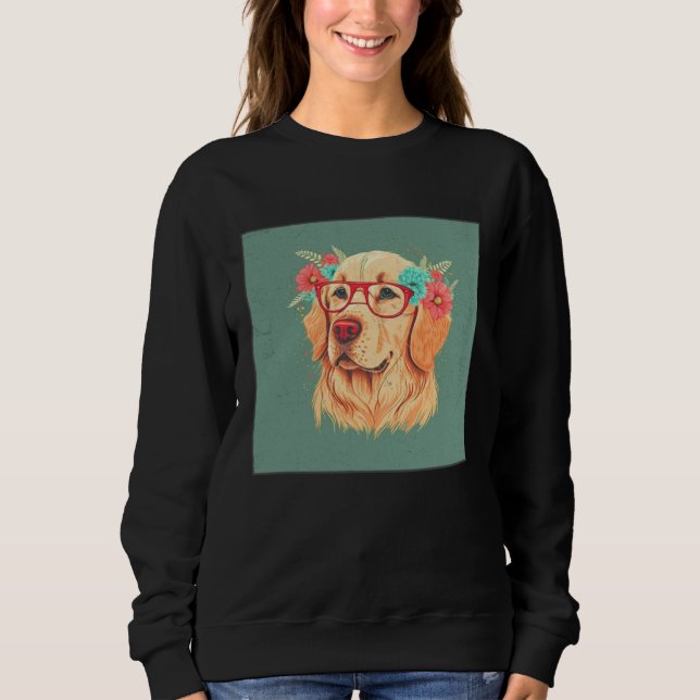 Sweatshirt Cute Golden Retriever Illustration Floral Glasses  (Devant)
