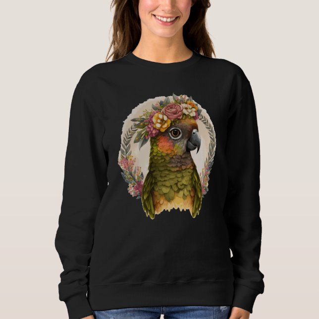 Sweatshirt Cute Green Cheek Conure Parrot Bird Flower Crown P (Devant)
