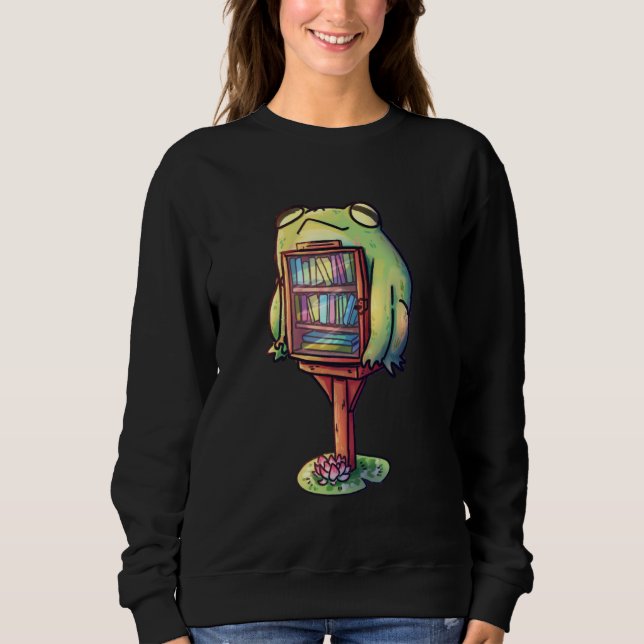 Sweatshirt Cute Green Frog Bibliothèque Lecture Livre Amine L (Devant)