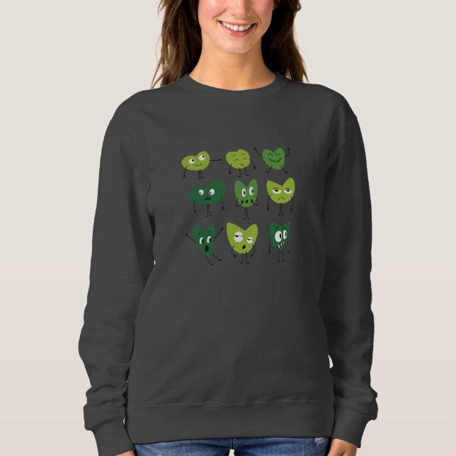Sweatshirt Cute Green Heart Faces  valentine day minimalist (Devant)
