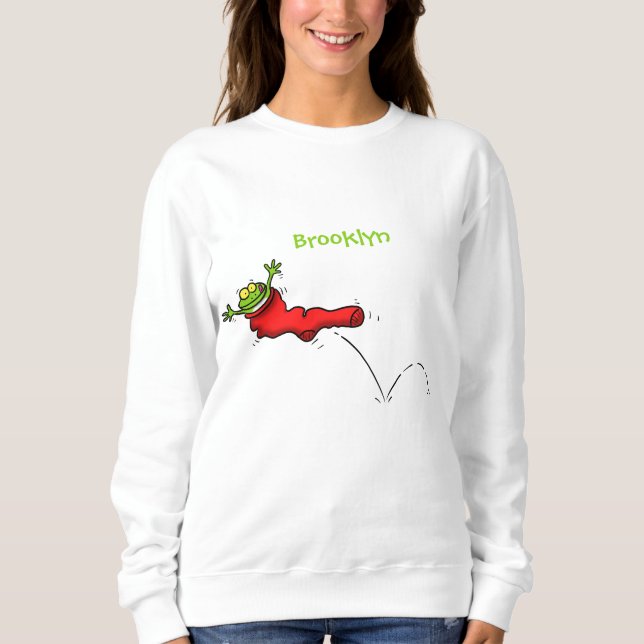 Sweatshirt Cute grenouille dans une chaussette rouge saut de  (Devant)