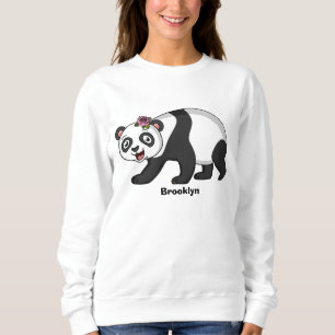Sweatshirt Cute happy panda bear with flower cartoon