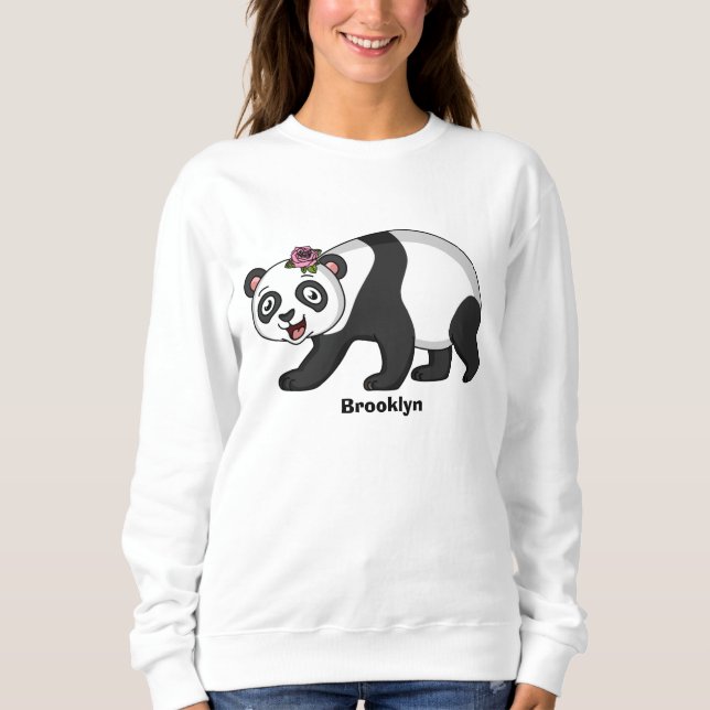 Sweatshirt Cute happy panda bear with flower cartoon (Devant)