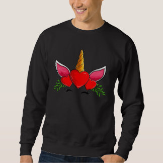 Sweatshirt Cute Heart Face Unicorn Apparel Valentines Day Wom