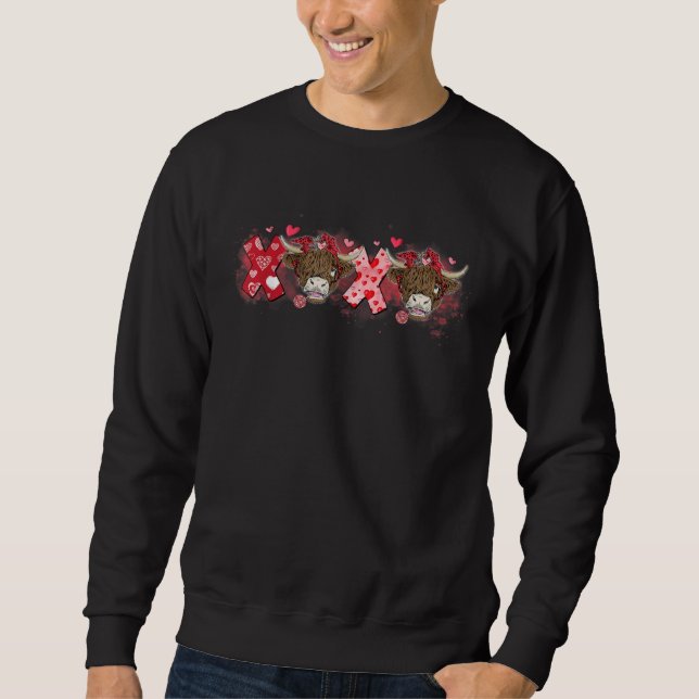 Sweatshirt Cute Heart XOXO Heifer Valentines Day Highland Cow (Devant)