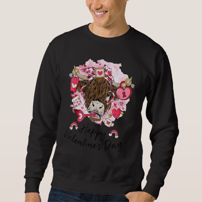 Sweatshirt Cute Heifer Highland Cow Western Valentines Day He (Devant)