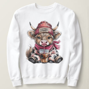 Sweatshirt Cute Highland Cow Coffee Addict Drôle Boire Café