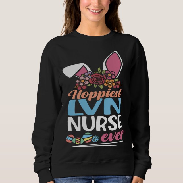 Sweatshirt Cute Hoppiest LVN Nurse Ever Bunny Ear Red Plaid E (Devant)