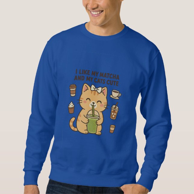 Sweatshirt Cute Kawaii Chat avec Thé vert Matcha (Devant)