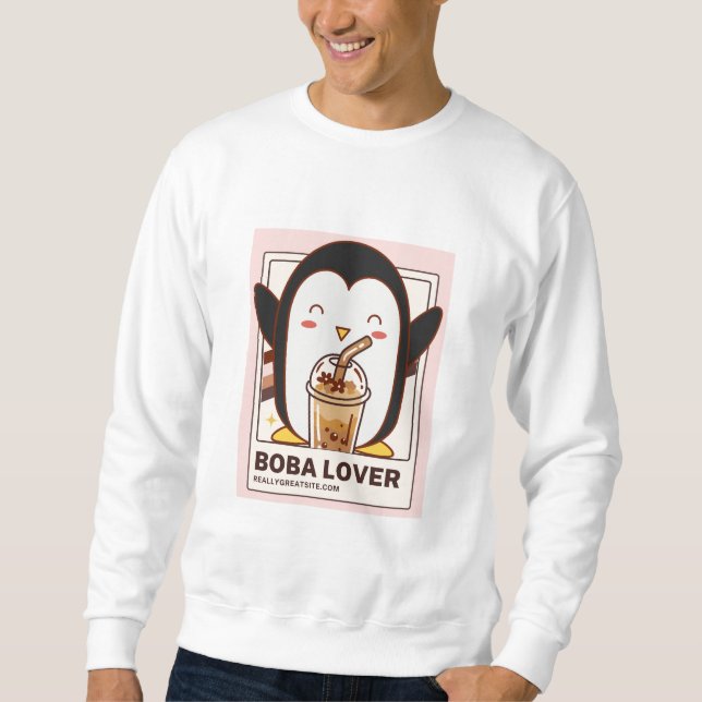 Sweatshirt Cute Kawaii Penguin Boba Lover (Devant)