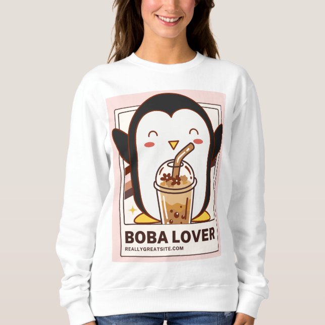 Sweatshirt Cute Kawaii Penguin Boba Lover (Devant)