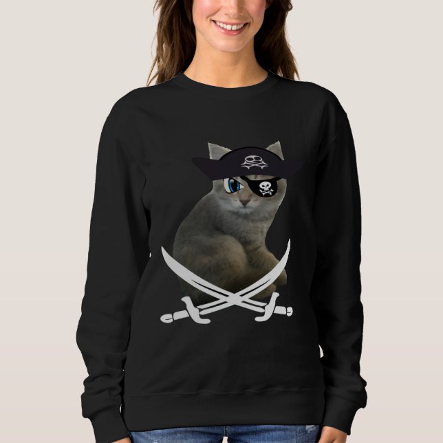 Sweatshirt Cute Kitten Pirate wearing eye patch hat fun cat (Devant)