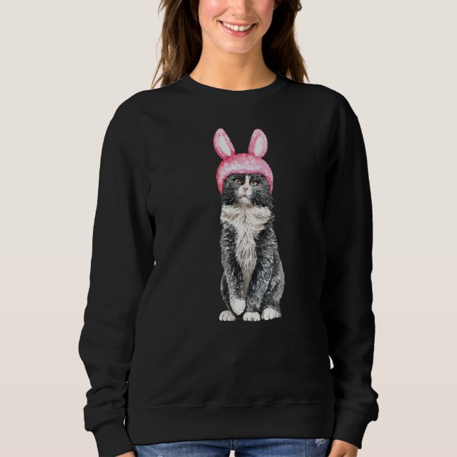 Sweatshirt Cute Kitty Chat Avec Lapin De Pâques Oreilles Casq (Devant)