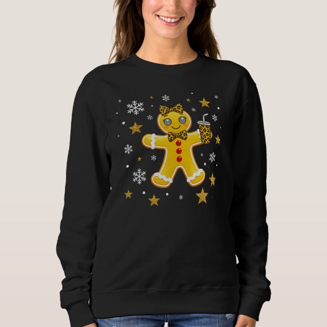 Sweatshirt Cute Leopard Print Gingerbread Girl Christmas Tee (Devant)