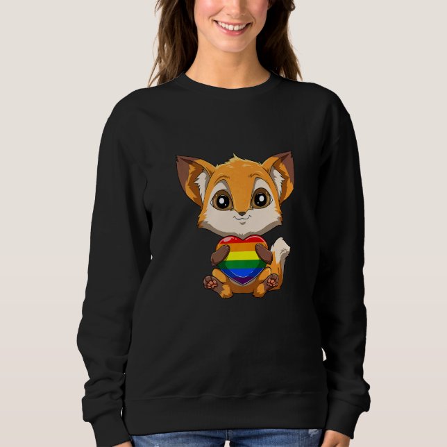 Sweatshirt Cute LGBTQ Pride Rainbow Heart Fox Hugging LGBTQ H (Devant)