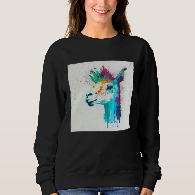 Sweatshirt Cute Llama Paint Splatter Colorful Women Kids (Devant)