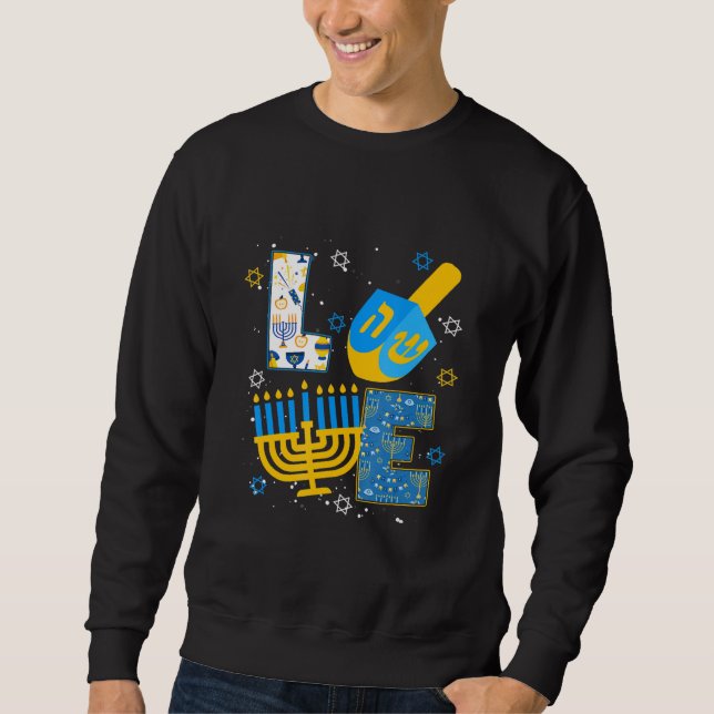 Sweatshirt Cute LOVE Hanukkah Decorations Dreidel Menorah Cha (Devant)